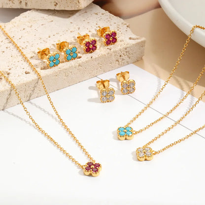 Gold Turquoise Clover Necklace