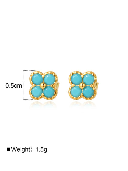 Gold Turquoise Clover Earrings