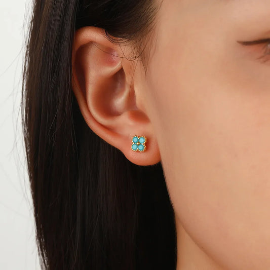 Gold Turquoise Clover Earrings