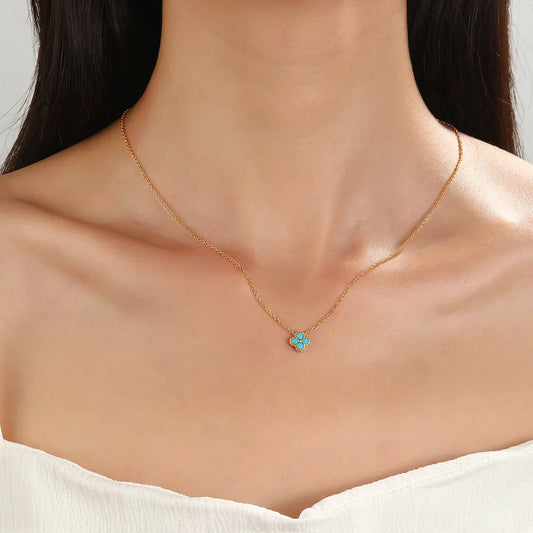 Gold Turquoise Clover Necklace
