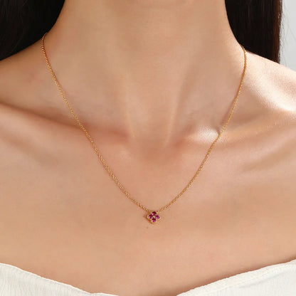 Gold Ruby Clover Necklace