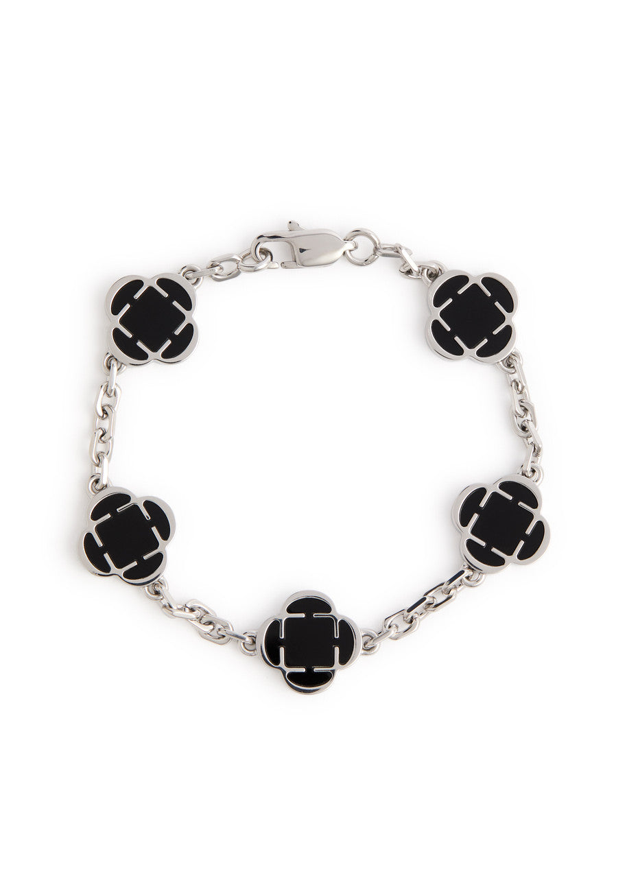 Silver Onyx Clover Bracelet