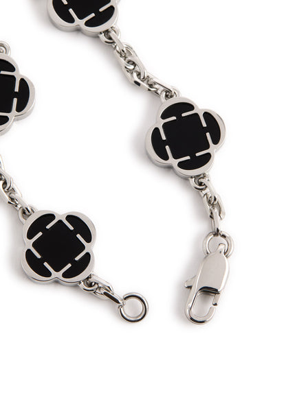 Silver Onyx Clover Bracelet
