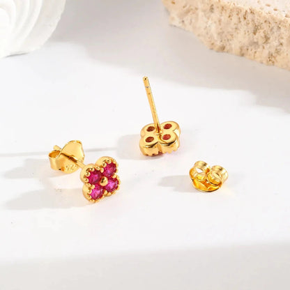 Gold Ruby Clover Necklace