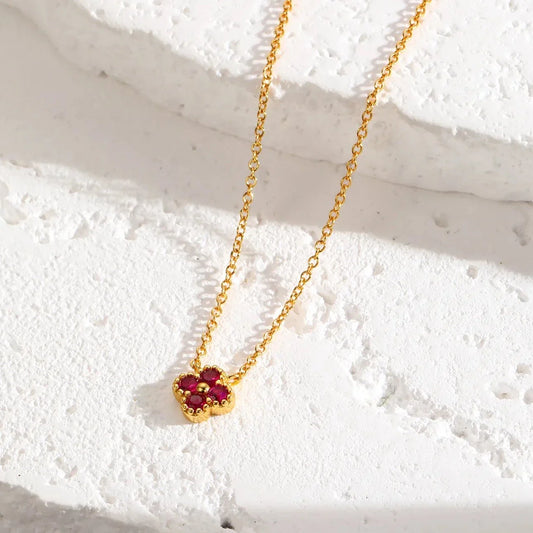 Gold Ruby Clover Necklace