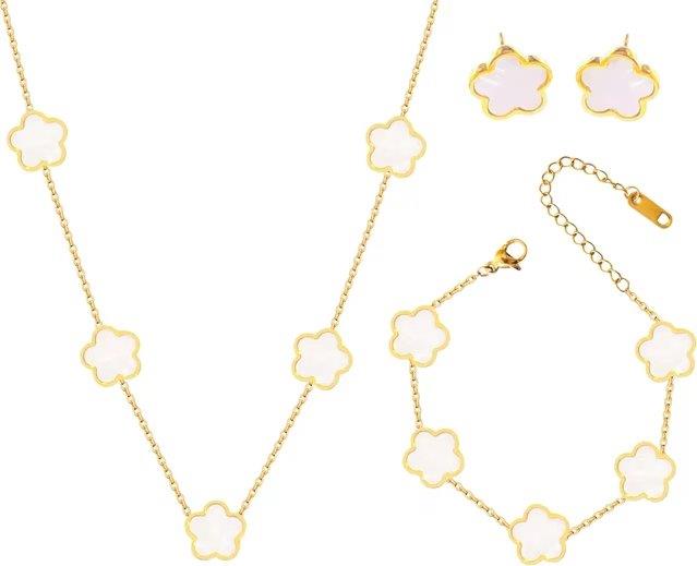3 Piece Gold Mother Of Pearl Clover Jewelry Sets