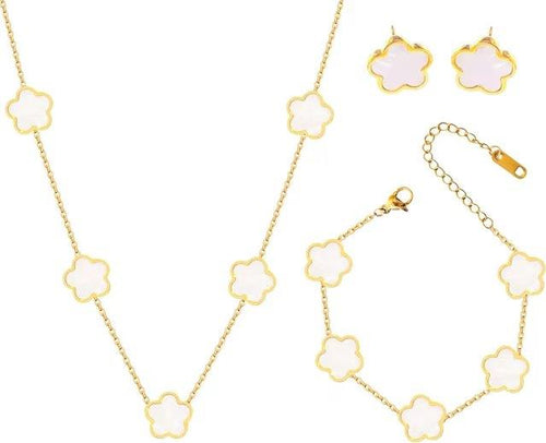 3 Piece Gold Mother Of Pearl Clover Jewelry Sets