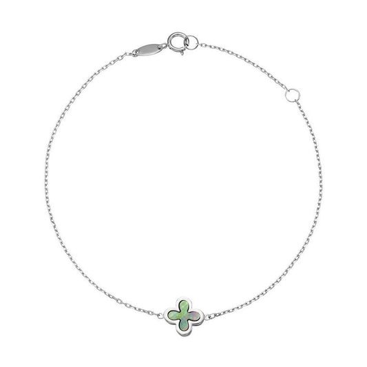 Silver Green Mother of Pearl Single Clover Bracelet