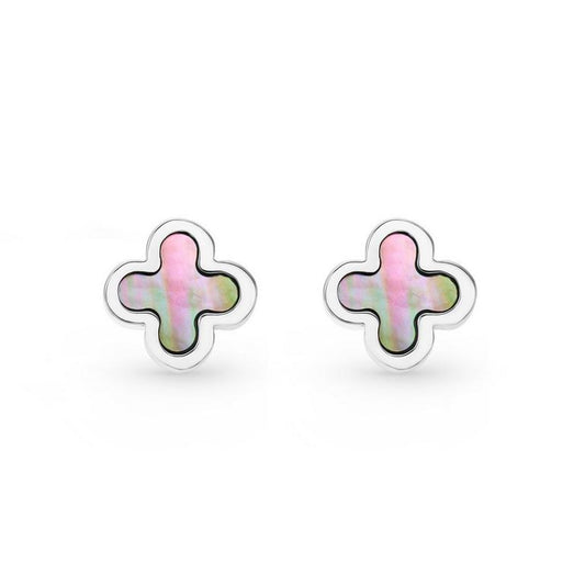 Silver Mother Of Pearl Clover Earrings