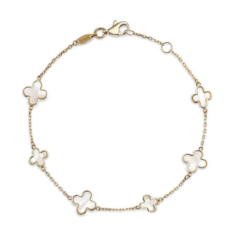 Gold Mother of Pearl Six Clover Bracelet