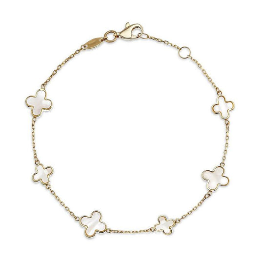 Gold Mother of Pearl Six Clover Bracelet