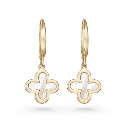 Gold Mother Of Pearl Clover Earrings