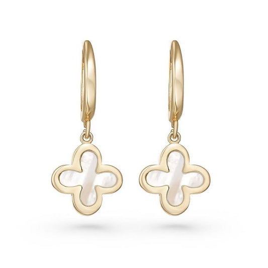 Gold Mother Of Pearl Clover Earrings