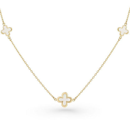 Gold Mother Of Pearl Five Clover Necklace
