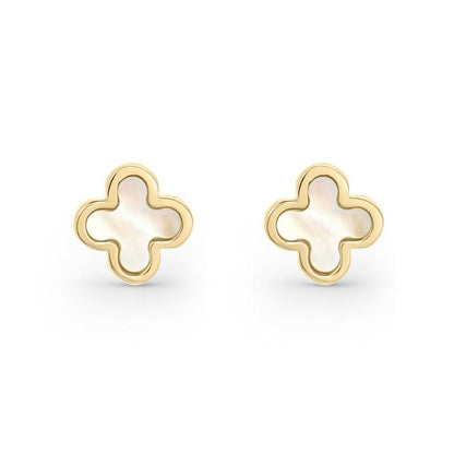 Gold Mother Of Pearl Clover Earrings