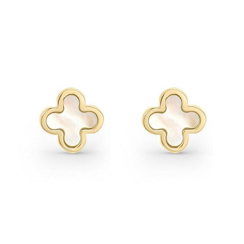 Gold Mother Of Pearl Clover Earrings