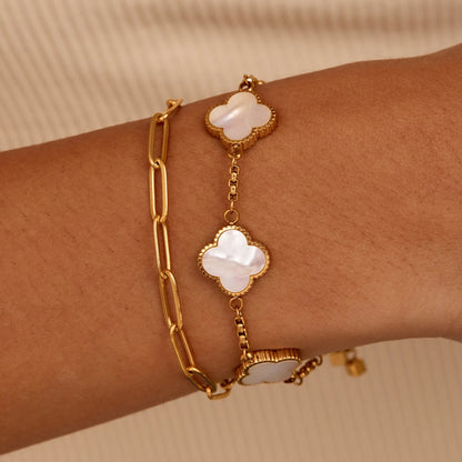 Gold Mother of Pearl Clover Minimalist Bracelet