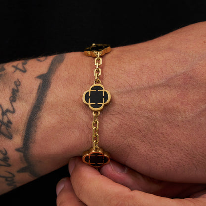 Silver Onyx Clover Bracelet