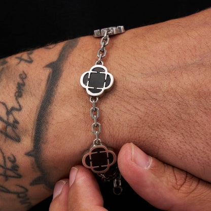Silver Onyx Clover Bracelet