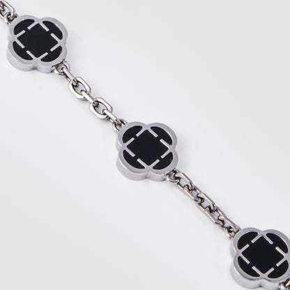 Silver Onyx Clover Bracelet