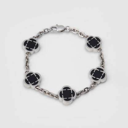 Silver Onyx Clover Bracelet