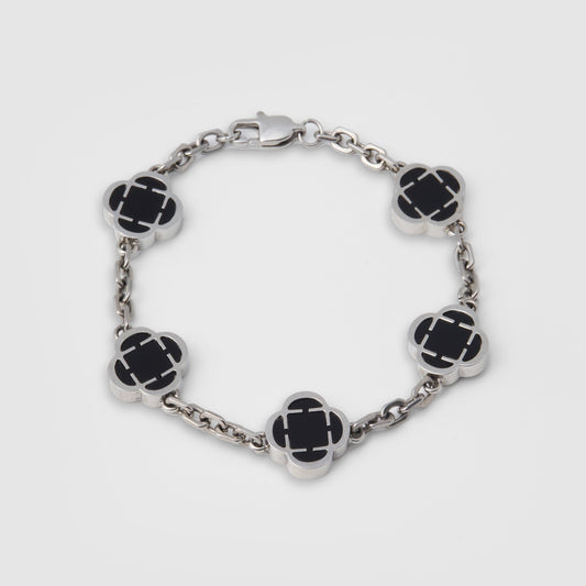 Silver Onyx Clover Bracelet