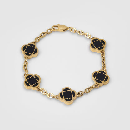 Silver Onyx Clover Bracelet