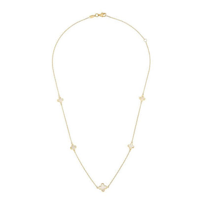 Gold Mother Of Pearl Five Clover Necklace