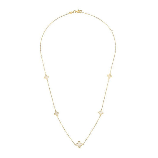 Gold Mother Of Pearl Five Clover Necklace