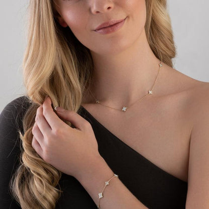 Gold Mother Of Pearl Five Clover Necklace
