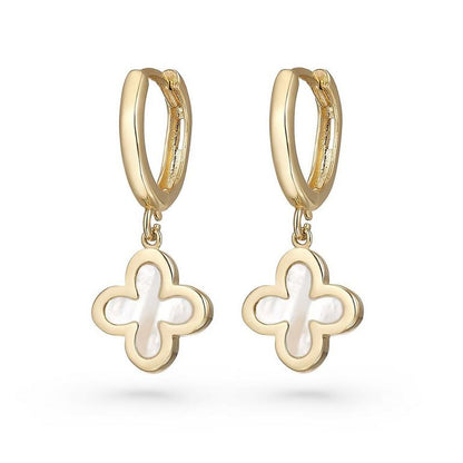 Gold Mother Of Pearl Clover Earrings