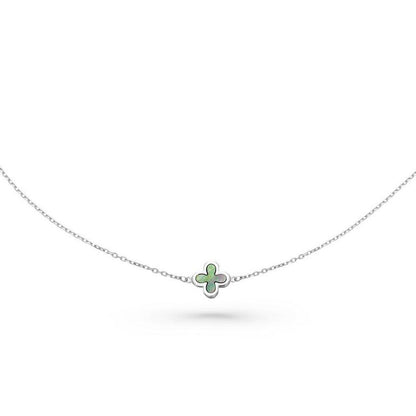 Silver Green Mother of Pearl Single Clover Bracelet