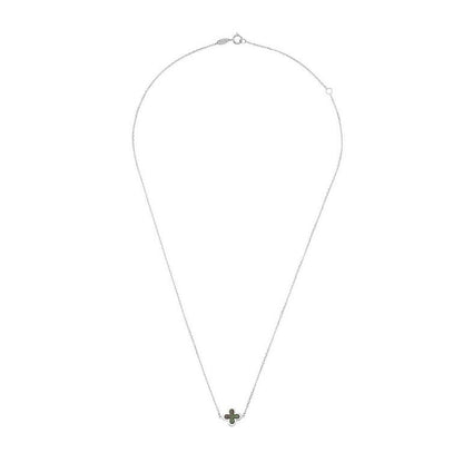 Silver Green Mother Of Pearl Clover Necklace