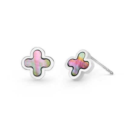 Silver Mother Of Pearl Clover Earrings