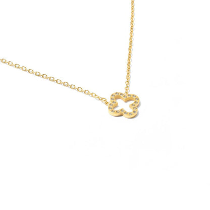 Open Leaf Sparkle Clover Necklace Gold
