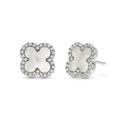 Silver Mother Of Pearl Clover Earrings