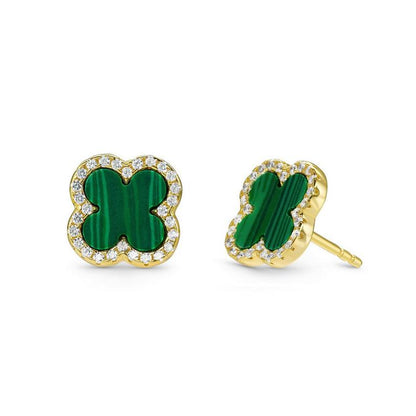 Gold Malachite Clover Earrings