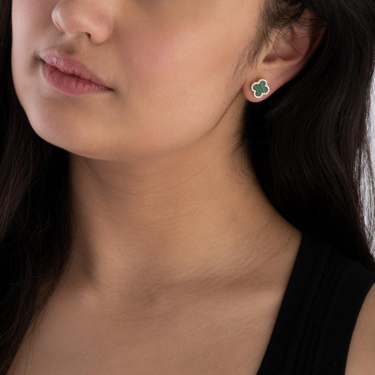 Gold Malachite Clover Earrings