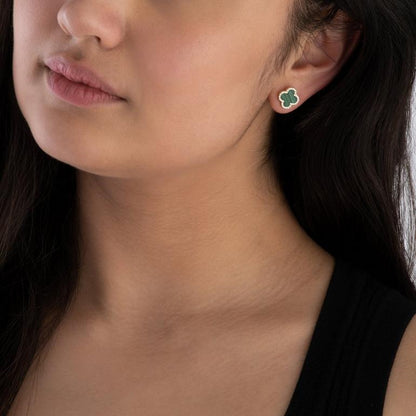 Gold Malachite Clover Earrings