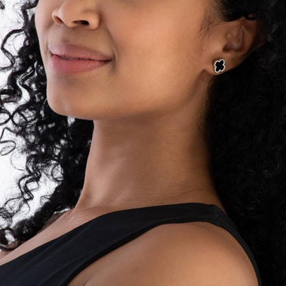 Silver Onyx Clover Earrings
