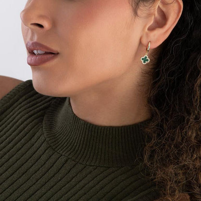 Gold Sparkling Malachite Clover Earrings