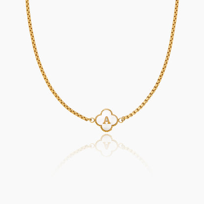 Gold Mother Of Pearl Clover Minimalist Initial Necklace
