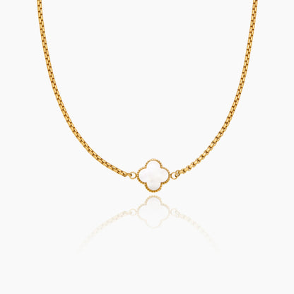 Gold Mother Of Pearl Clover Minimalist Necklace
