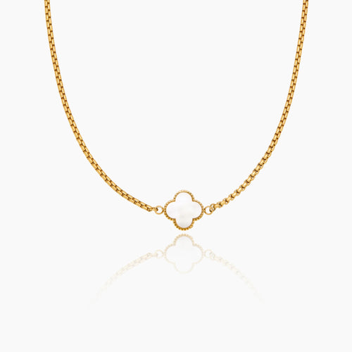 Gold Mother Of Pearl Clover Minimalist Necklace