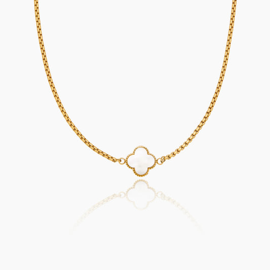 Gold Mother Of Pearl Clover Minimalist Necklace