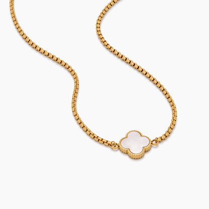 Gold Mother Of Pearl Clover Minimalist Necklace