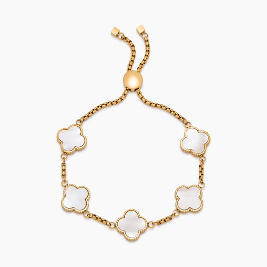 Gold Mother of Pearl Clover Minimalist Bracelet