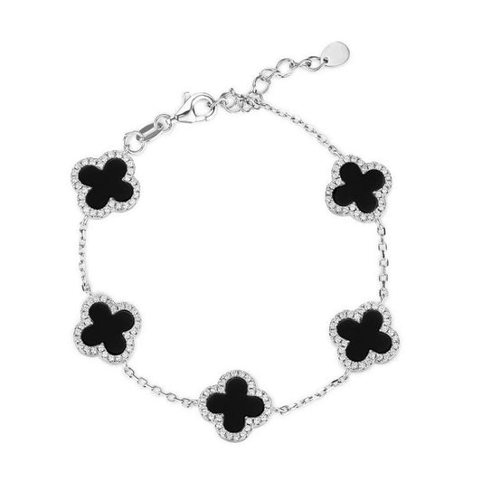 Silver Onyx Clover Bracelet
