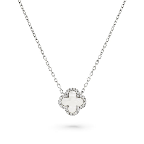 Silver Mother of Pearl Clover Necklace