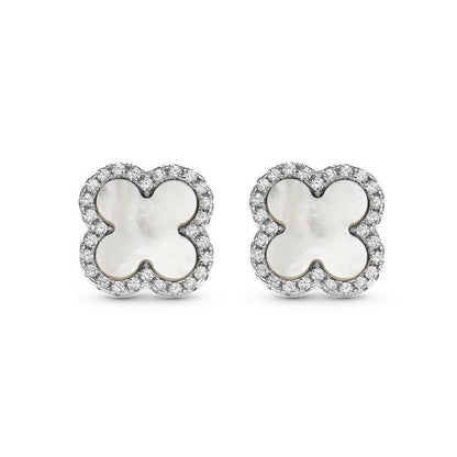 Silver Mother Of Pearl Clover Earrings
